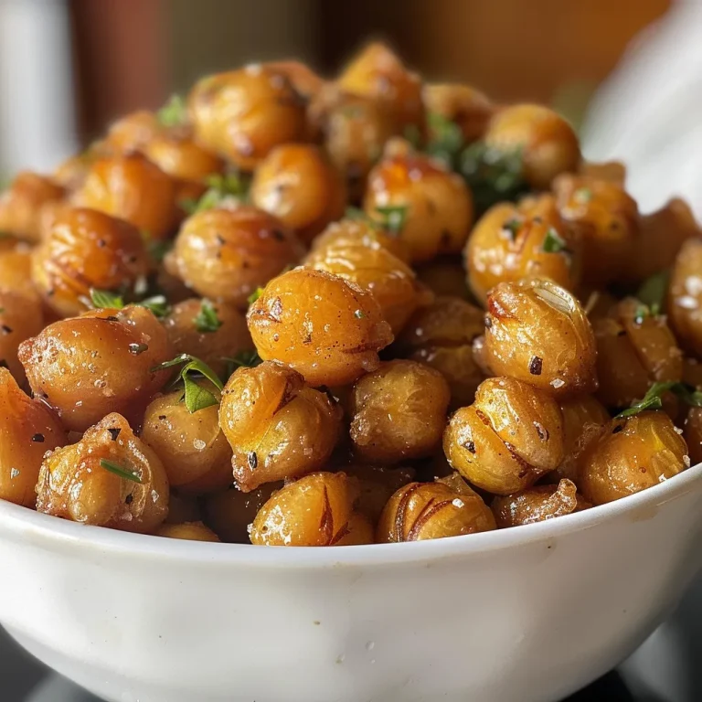 Close-up view of crispy roasted chickpeas with a golden-brown exterior.