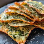 Close-up of golden, crispy spinach cheese snacks on a white plate.