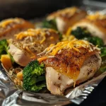 Close-up of a juicy stuffed chicken breast filled with colorful vegetables and melted cheese.