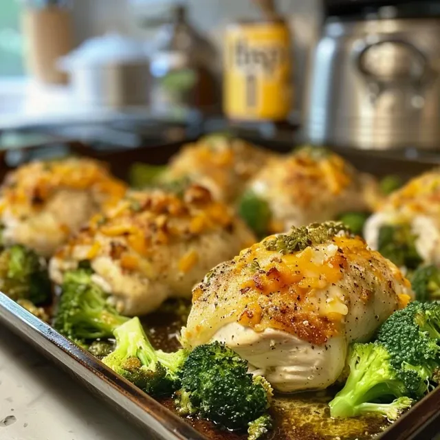 Side view of a beautifully cooked stuffed chicken breast with broccoli and bell pepper filling.