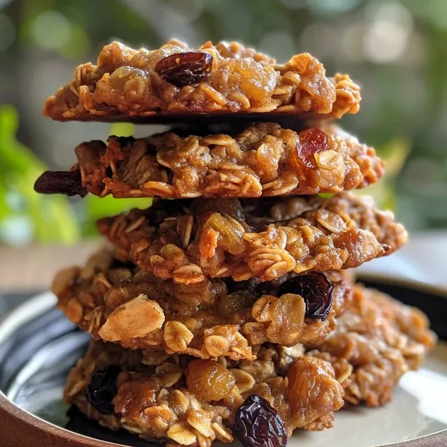 Delicious homemade oatmeal raisin cookies with visible raisins and a rustic finish.