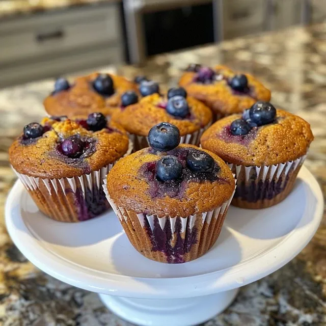 Juicy blueberry protein muffin showcasing the vibrant blueberries and golden-brown crust.