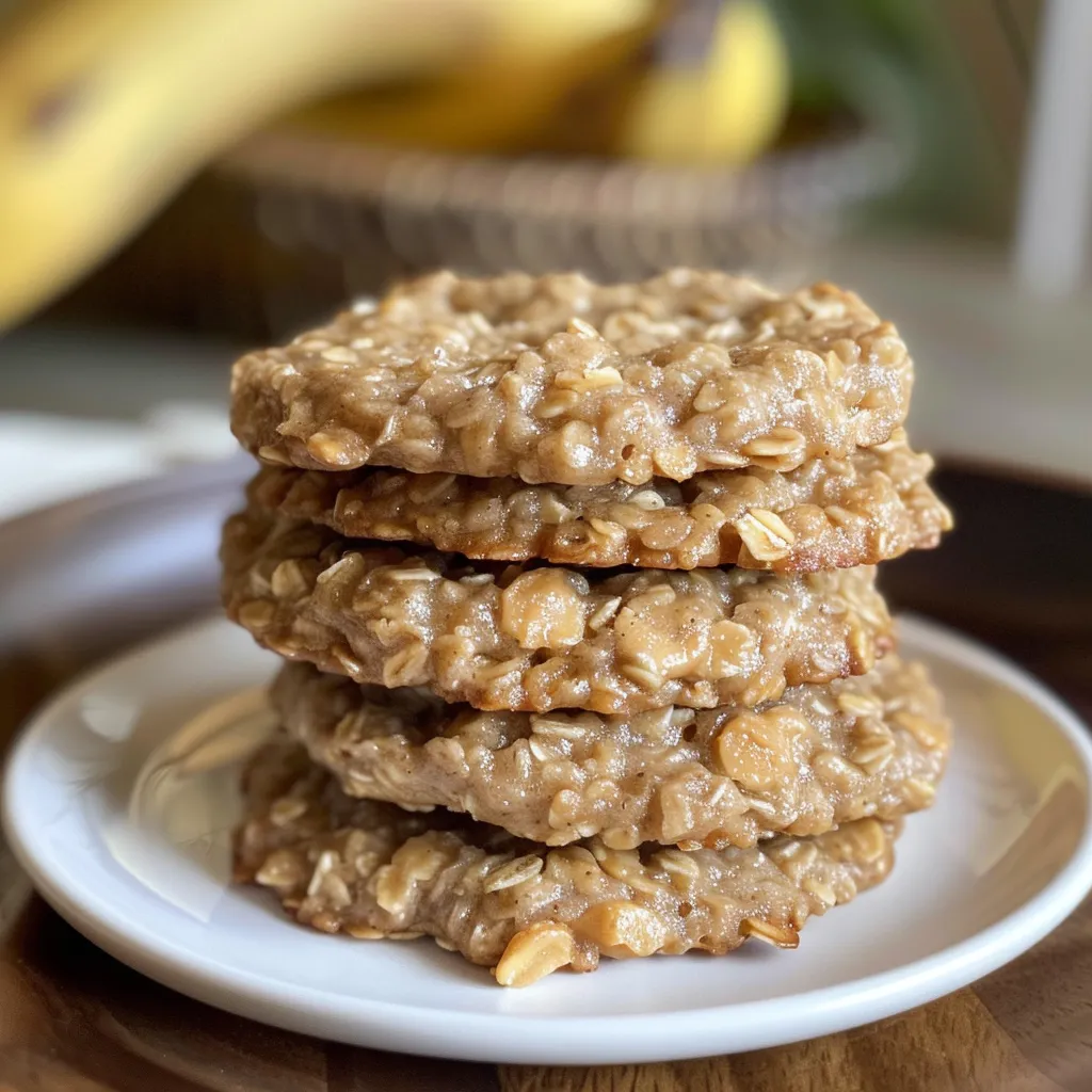 Side view of golden-brown banana oatmeal peanut butter cookies with a soft texture.