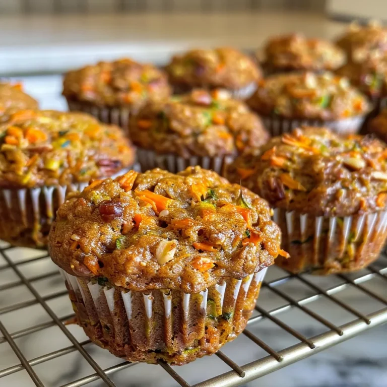 Close-up of moist carrot zucchini mini muffins on a wooden table.