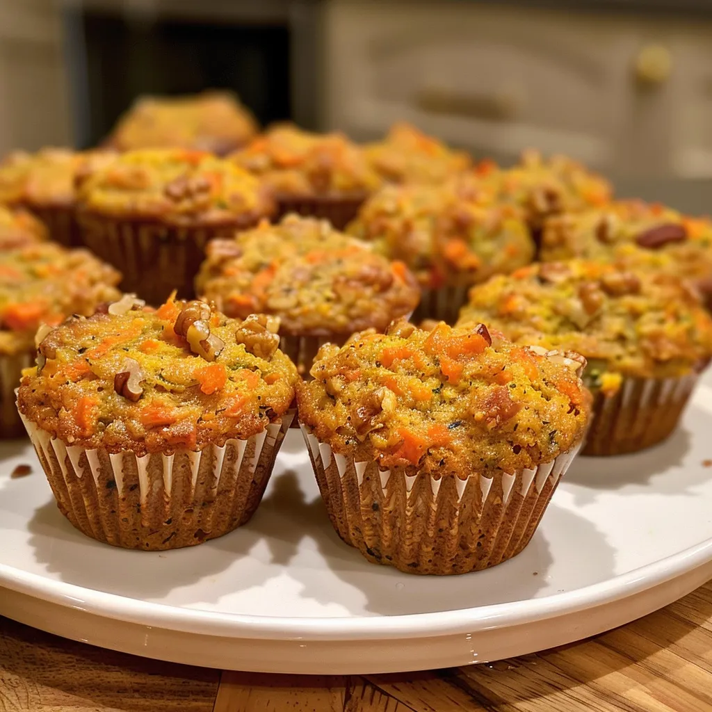 Side view of golden brown carrot zucchini mini muffins with a textured top.