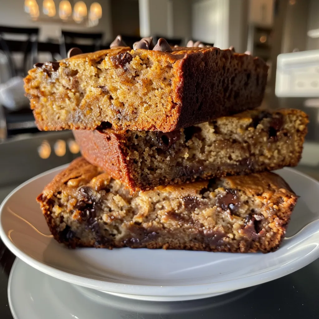 Side view of a freshly baked mini loaf of banana bread featuring chocolate chips.