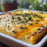 Close-up side view of a golden-brown Cottage Cheese Egg Bake with visible vegetables.