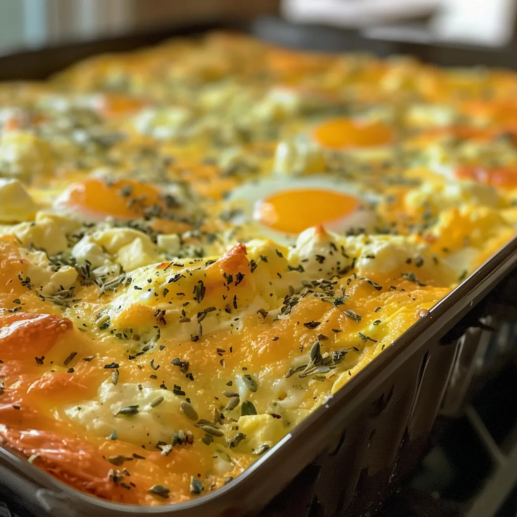 Juicy Cottage Cheese Egg Bake served in a dish, showcasing melted cheese and colorful veggies.