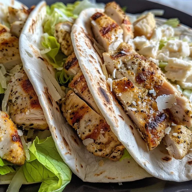 Close-up view of a crispy grilled chicken Caesar wrap with lettuce and cheese, served on a plate.