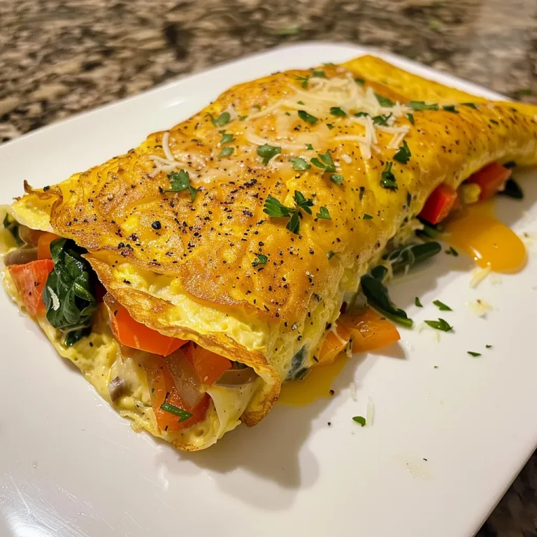 Close-up view of a veggie omelette roll filled with colorful vegetables and cheese.