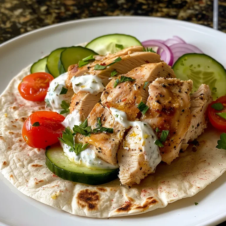 Juicy Greek Yogurt Chicken Tzatziki Wraps filled with fresh vegetables.