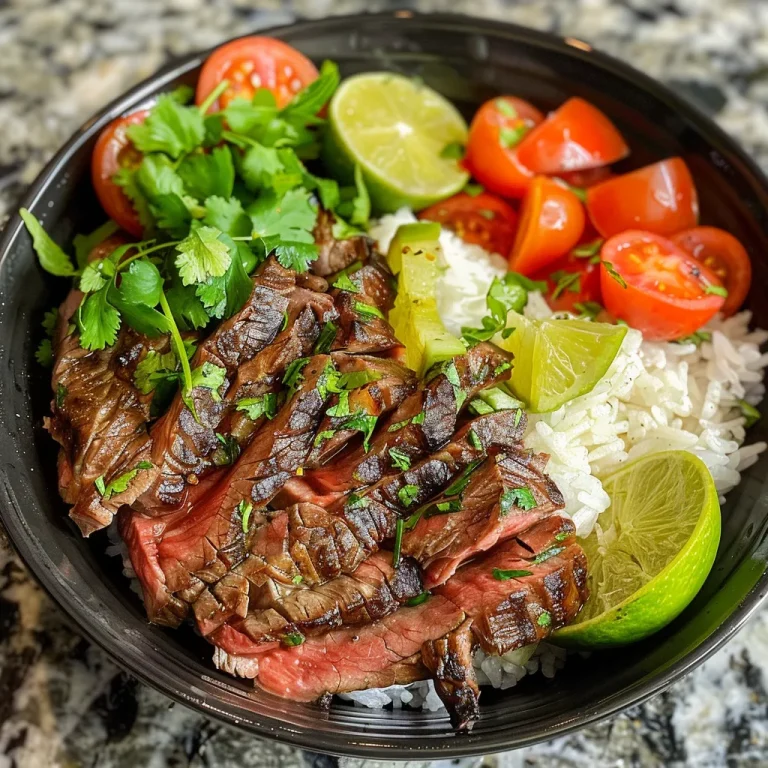 Close-up view of a Healthy Steak Bowl with sliced steak and vibrant vegetables.