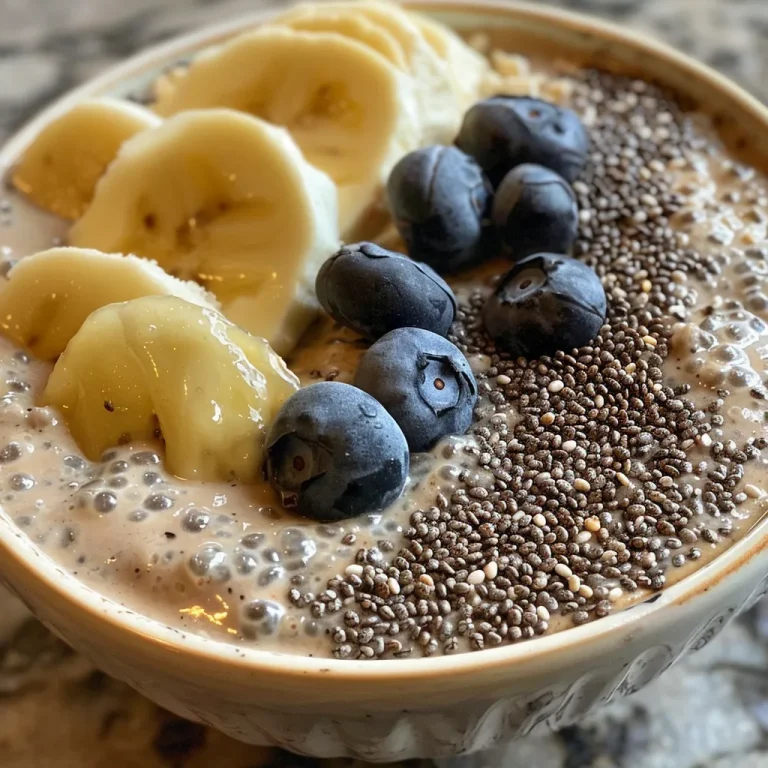 Close-up view of a creamy chia seed pudding topped with fresh fruits.
