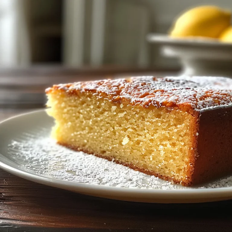 Side view of a freshly baked Italian Lemon Olive Oil Cake, showing its moist texture and vibrant lemon color.