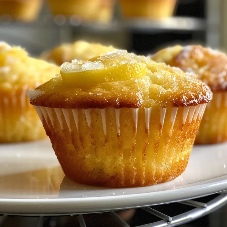 Close-up of golden brown lemon muffins with a sprinkle of powdered sugar.