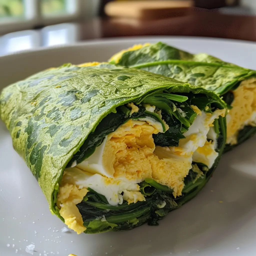 A side view of a delicious low-carb spinach wrap, highlighting its fresh ingredients and appealing texture.