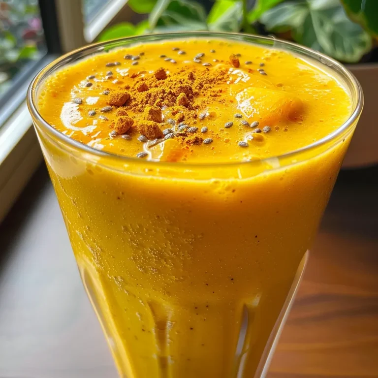 Close-up of a vibrant mango protein smoothie in a glass.
