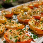 Close-up of vibrant mini peppers filled with creamy cheese.