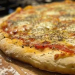 Close-up view of golden brown gluten-free pizza dough with a slightly crispy texture.