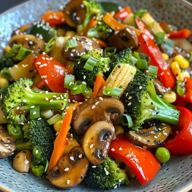Side view of a deliciously plated vegetarian stir fry featuring vibrant veggies.