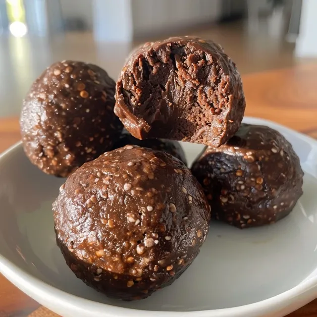 Side view of delicious chocolate protein bites featuring a glossy surface.