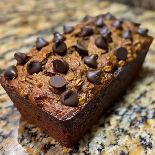 Detailed view of a slice of banana bread with chocolate chips, highlighting its golden brown crust and soft interior.