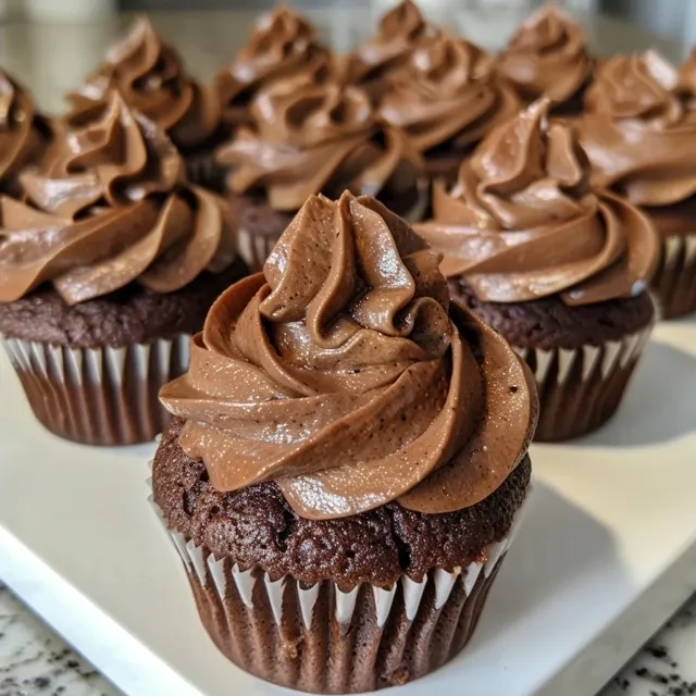 Side view of decadent mini chocolate cupcakes with rich chocolate frosting.