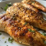 Close-up view of juicy air fryer chicken tenders without breading.
