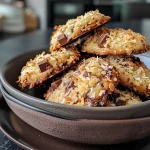 Close-up view of golden-brown Banana Coconut Cookies on a plate.