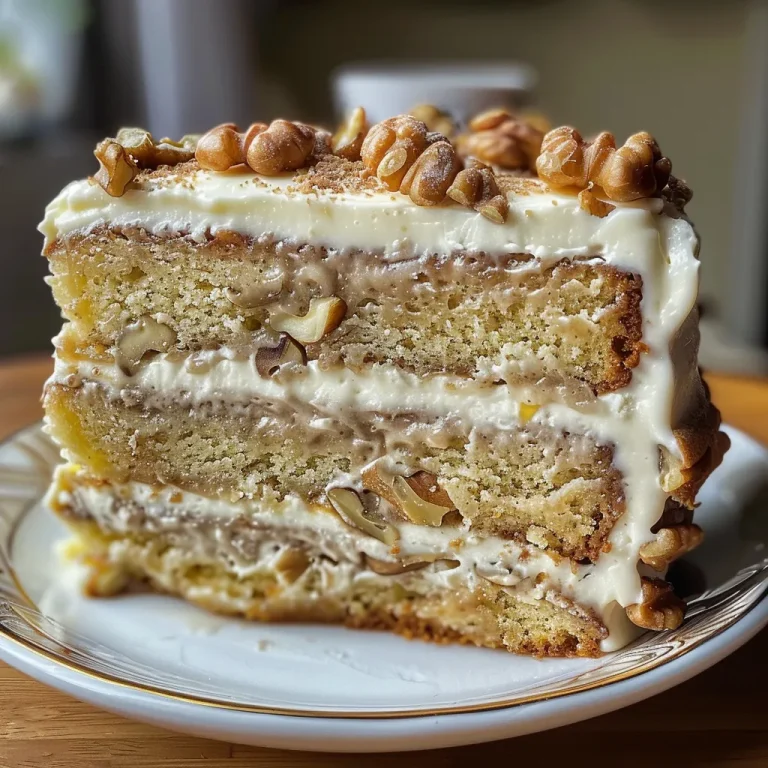 Sliced Banana Walnut Cream Cake showcasing layers of bananas and walnuts.