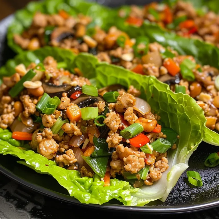 Close-up of juicy chicken lettuce wraps with colorful diced vegetables.