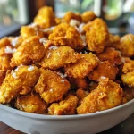 Close-up view of golden-brown Chicken Popcorns on a plate.