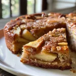 Close-up view of a freshly baked Easy Apple Cake with visible apple chunks.