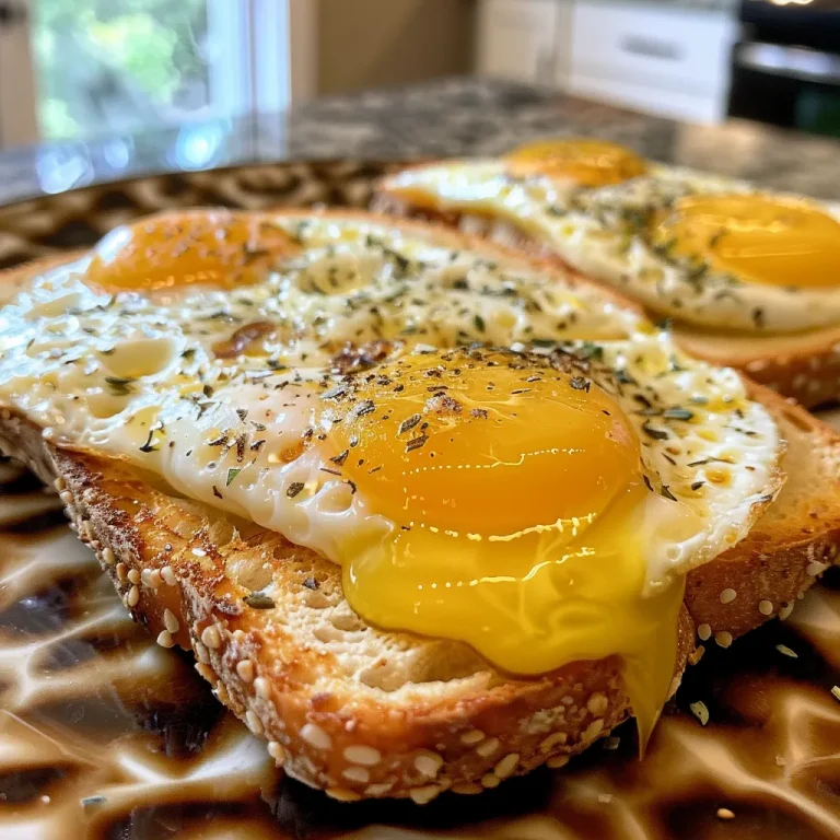 Quick and Cozy Egg and Cheese Toasts for Any Day Close-up view of crispy egg and cheese toasts topped with fresh herbs.