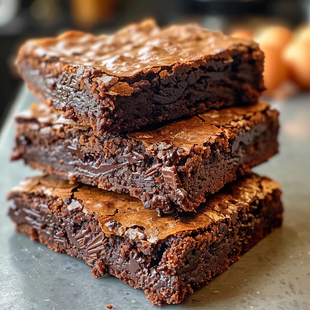Side view of gluten-free oat flour brownies, highlighting their fudgy appearance and rich cocoa color.
