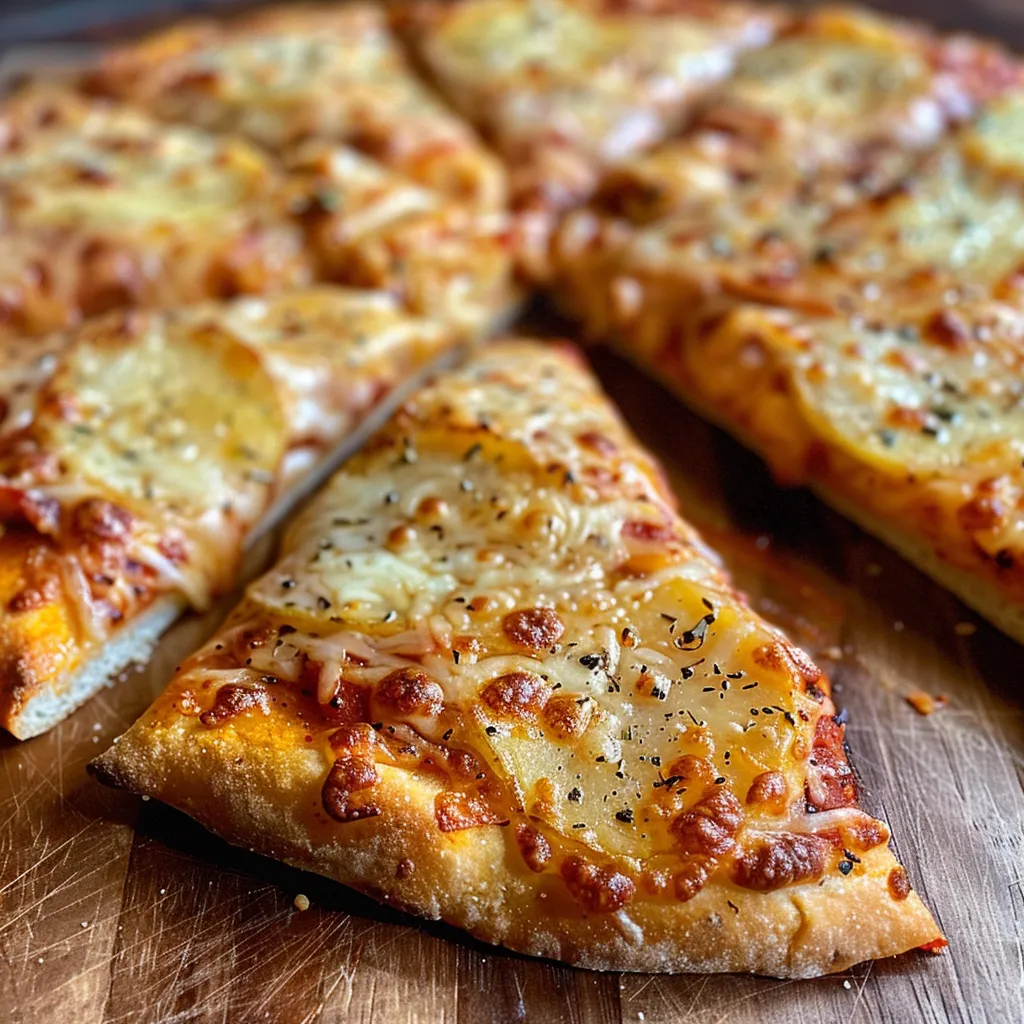 Side view of a golden-brown gluten-free pizza crust, showcasing its texture and toppings.