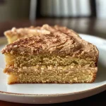 A side view close-up of a healthy vanilla cake with creamy frosting.