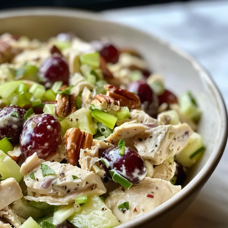 Close-up view of a high protein chicken salad featuring vibrant ingredients.