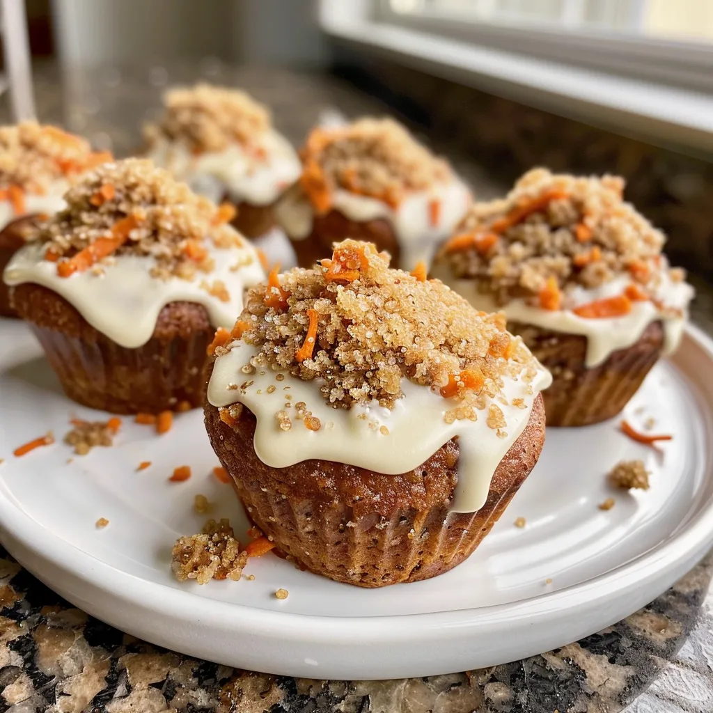 A juicy mini carrot cake displayed with a smooth cream cheese frosting layer.