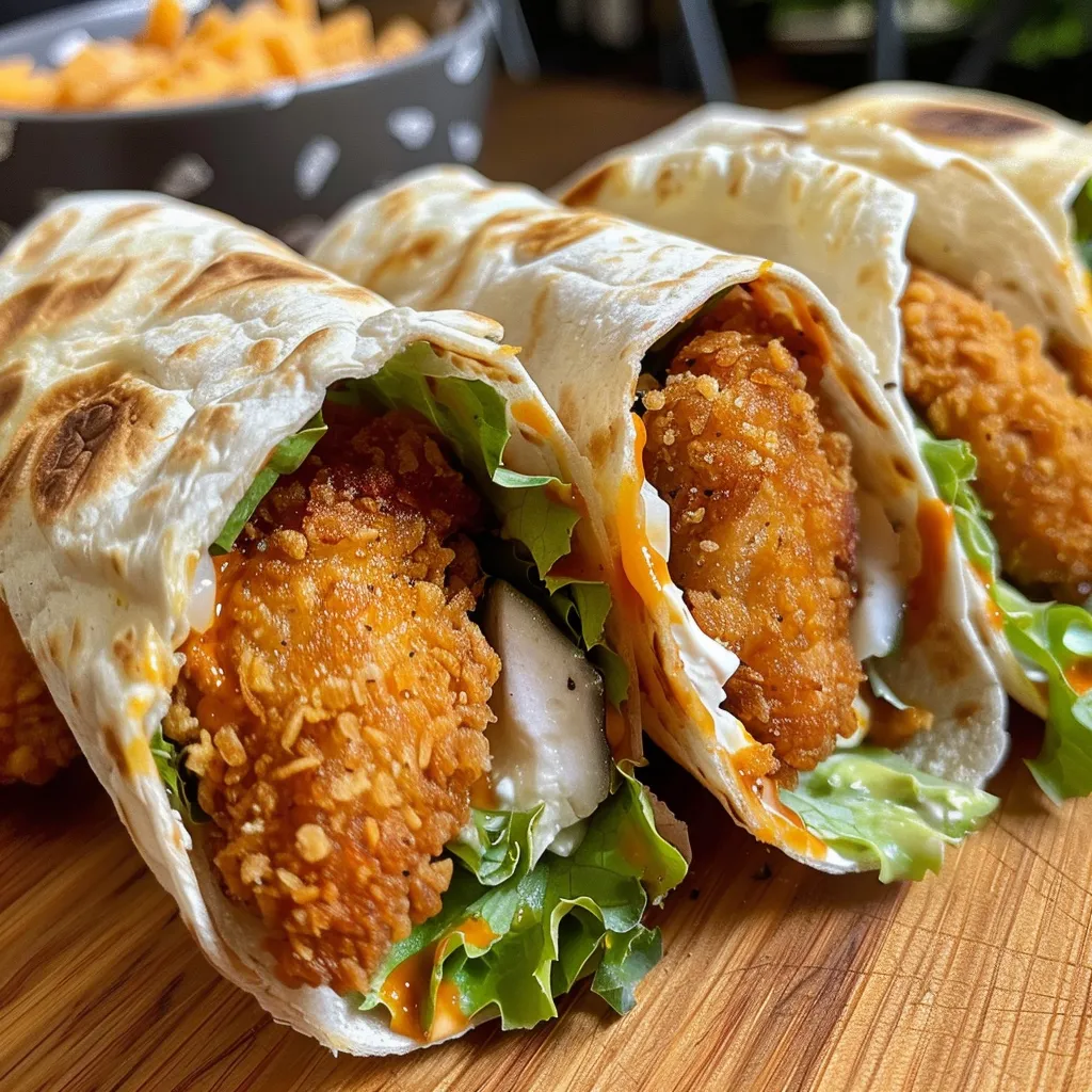 Side view of delicious mini fried chicken wraps, revealing crispy texture and vibrant fillings.