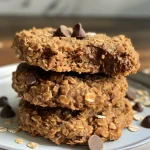 Close-up of a perfectly baked oatmeal protein cookie with chocolate chips.