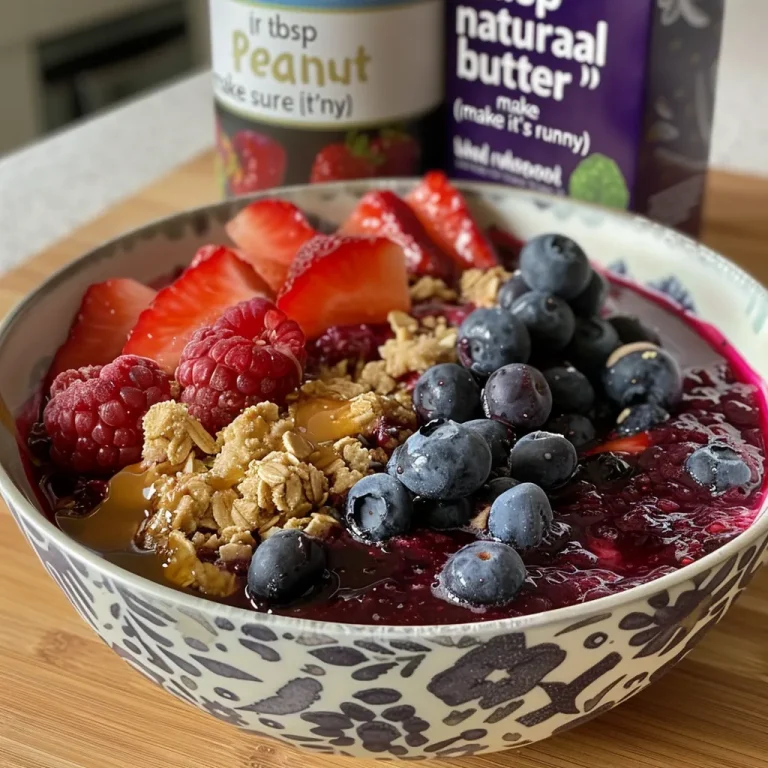 Close-up view of a colorful berry crumble topped with oats and nuts.