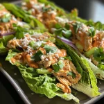 Close-up view of a Spicy Buffalo Chicken Caesar Wrap filled with chicken, lettuce, and sauce.