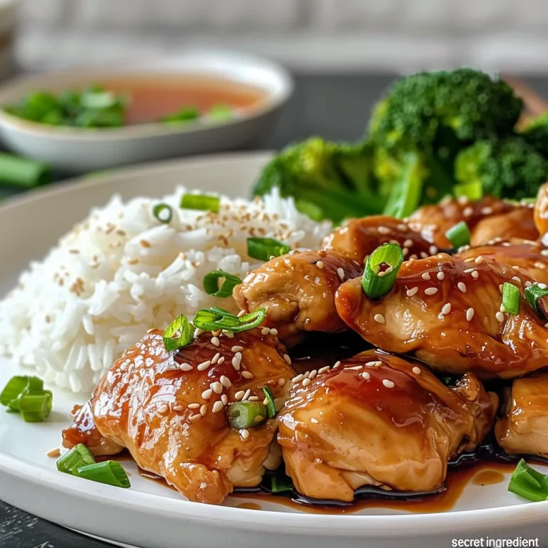 A juicy piece of Teriyaki Chicken glistening with sauce and garnished with sesame seeds and green onions.