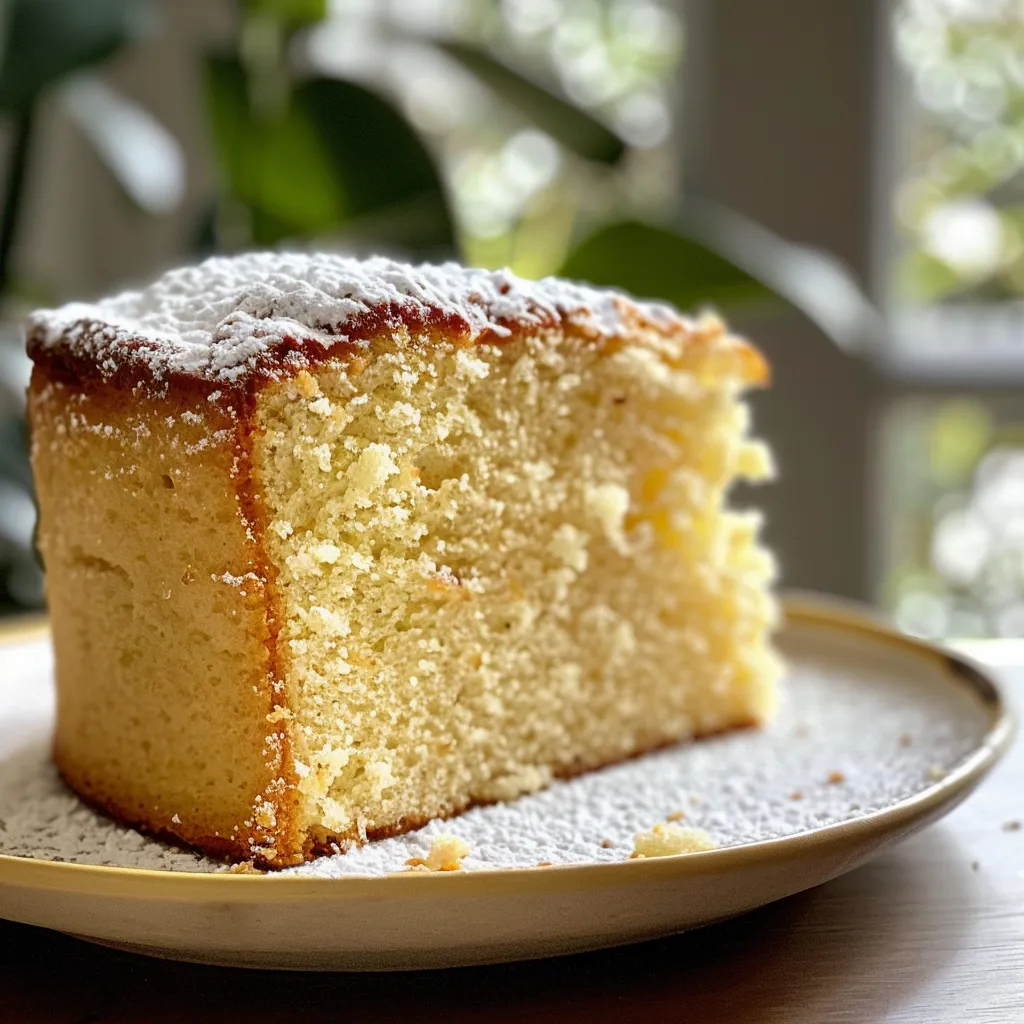 Side view of a vanilla sponge cake showcasing its fluffy texture.