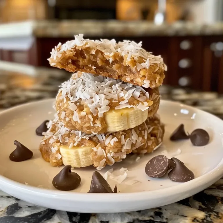 Close-up of golden-brown banana coconut cookies on a white plate.