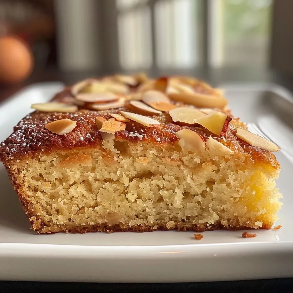 Close up image of a delicious Almond Flour Greek Yogurt Cake with a golden crust.