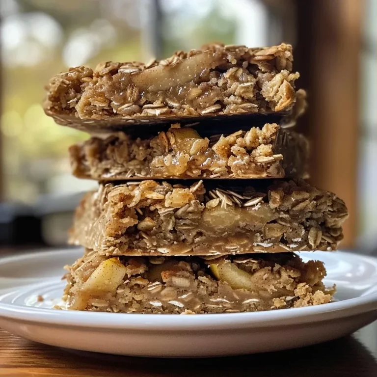 ['Close-up view of golden-brown apple cinnamon breakfast bars with visible apple chunks and walnut pieces.', 'Side view of freshly baked apple cinnamon breakfast bars topped with a sprinkle of cinnamon.', 'Juicy apple cinnamon breakfast bars on a wooden surface, showcasing their chewy texture.', 'Delicious apple cinnamon breakfast bars arranged neatly, highlighting their wholesome ingredients.']