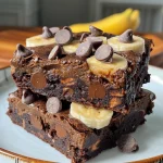 Close-up view of moist banana brownies with chocolate chips.