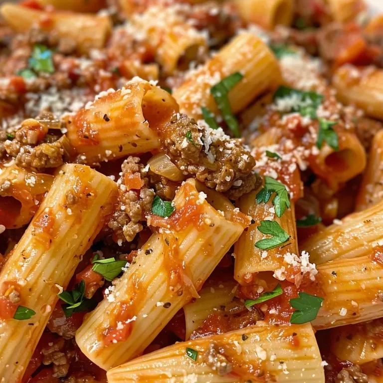 ['A close-up view of beef pasta served in a vibrant tomato sauce, garnished with parsley and cheese.', 'Juicy beef pasta in tomato sauce with melted parmesan and chopped parsley, shown from the side.', 'A delicious plate of pasta with ground beef in a rich tomato sauce, featuring a sprinkle of fresh herbs.', 'Side view of a hearty beef pasta dish in tomato sauce, highlighting its savory ingredients and textures.']